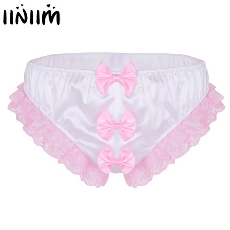 Mens Sexy Lingerie Underwear Jockstraps Shiny Ruffles Lace Slip Homme Bowknots Sissy Gay Male