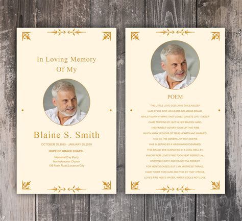 Funeral Prayer Card Template Editable Gold Funeral Prayer Card In