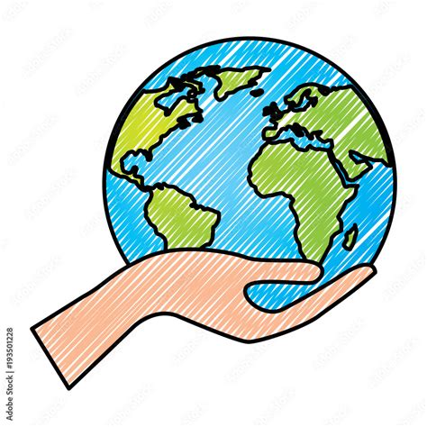 Human Hand Holding Earth Globe World Vector Illustration Drawing