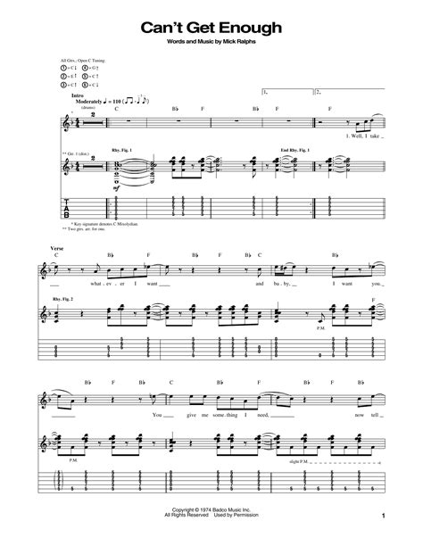 Cant Get Enough Sheet Music Bad Company Guitar Tab