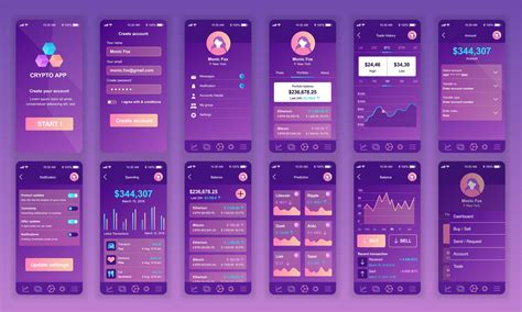 Set Of Ui Ux Gui Screens Cryptocurrency App Flat Design Template For