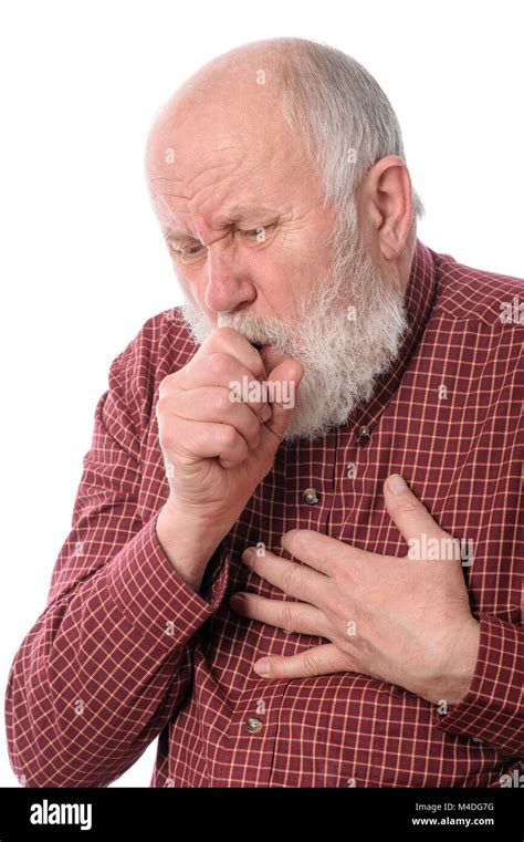 Senior Man Coughing Isolated On White Stock Photo Alamy