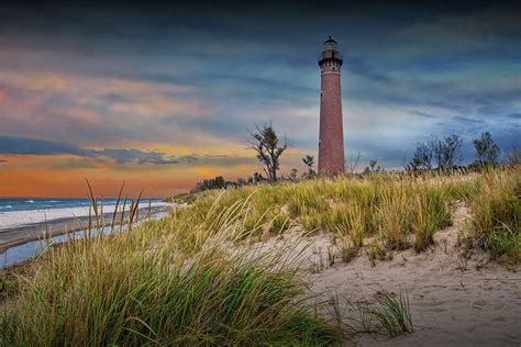 Little Sable Lighthouse At Sunset On Lake Michigan By Silver Lake