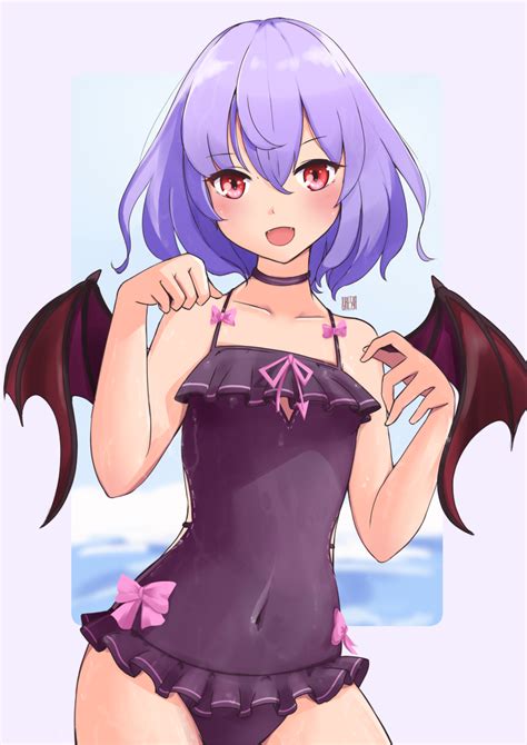 Remilia Scarlet Touhou Frilled Swimsuit Light Purple Hair Absurdres