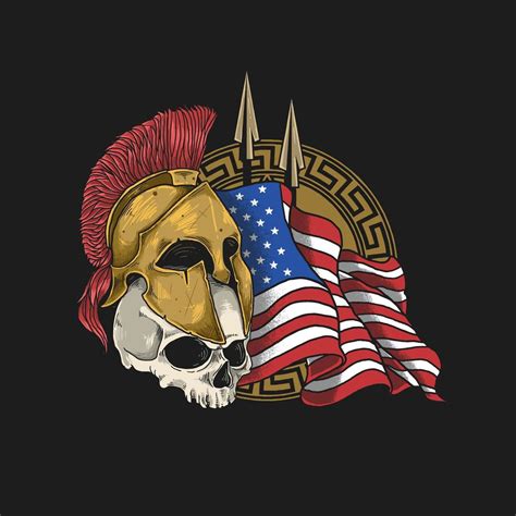 Skull Wearing Spartan Helmet With An American Flag 1102803 Vector Art
