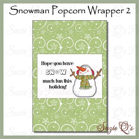 Christmas printable candy bar wrappers and straw flags let Snowman Popcorn Wrapper 2 - Digital Printable - Immediate ...