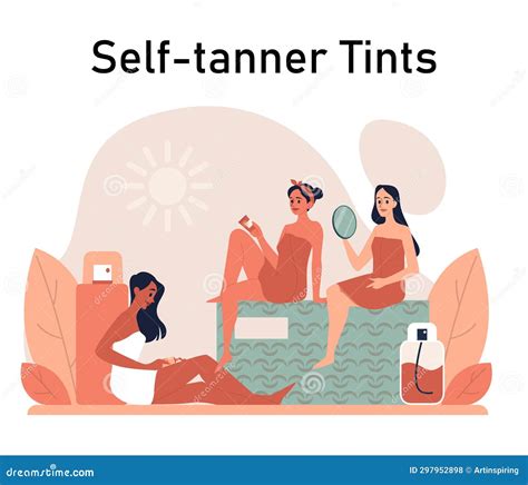 Self Tan Set Beautiful Woman Applying Self Tanner Lotion Artificial