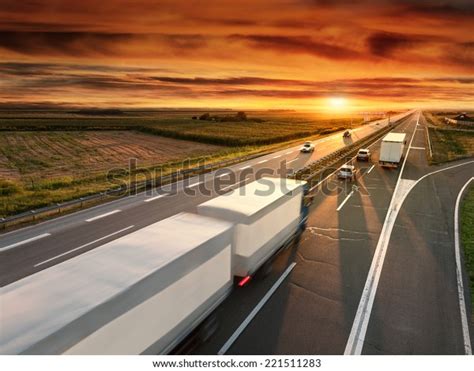 Truck Motion Blur On Highway Sunset Stock Photo Edit Now 221511283