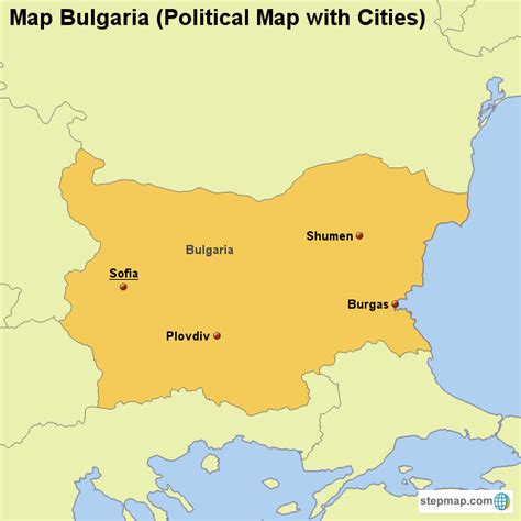 Stepmap Map Bulgaria Political Map With Cities Landkarte Für Bulgaria