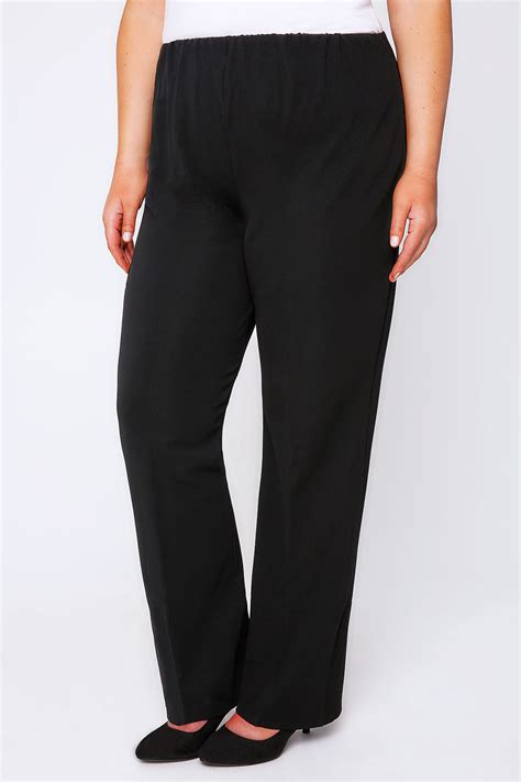 Black Pull On Ribbed Bootcut Trousers Plus Size 16 To 32