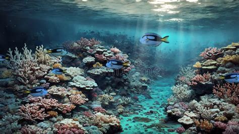 Coral Reef And Fish Under Deep Blue Water Stock Video Video Of