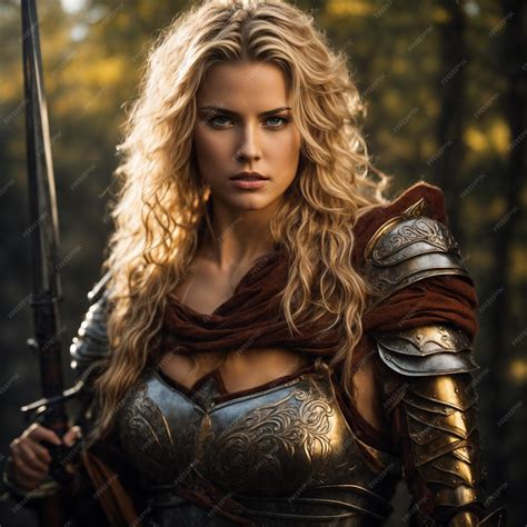 Premium Ai Image Beautiful Blonde Warrior Woman With A Slender Body