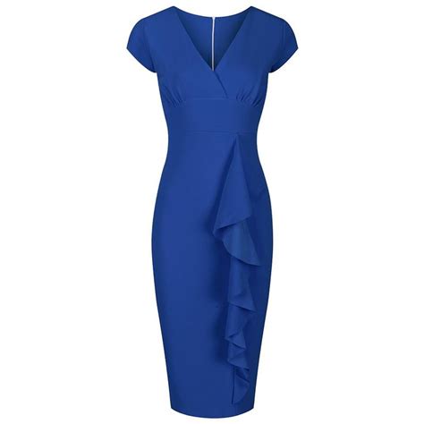royal blue cap sleeve empire waist waterfall ruffle wiggle pencil dress wiggle pencil dress