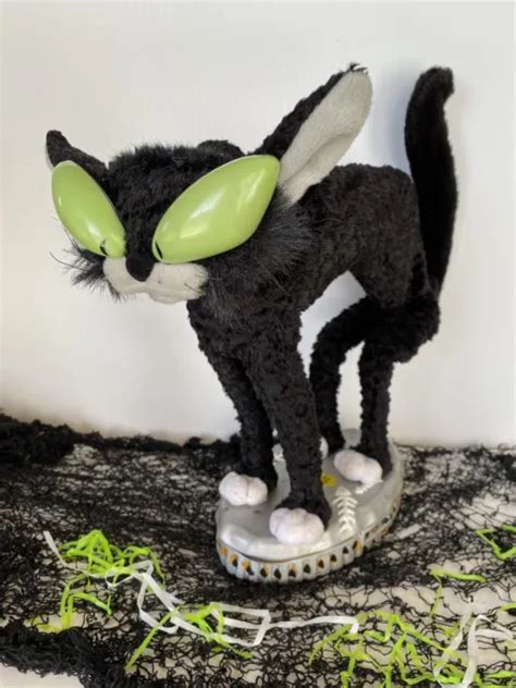 Vtg Gemmy Animated Fraidy Cat Halloween Black Alley Cat Lights Up Sings