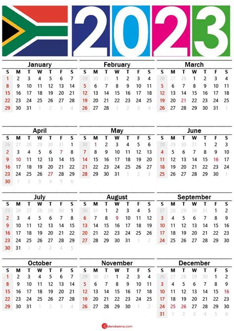 Calendar For 2023 With Holidays In South Africa Print And Download