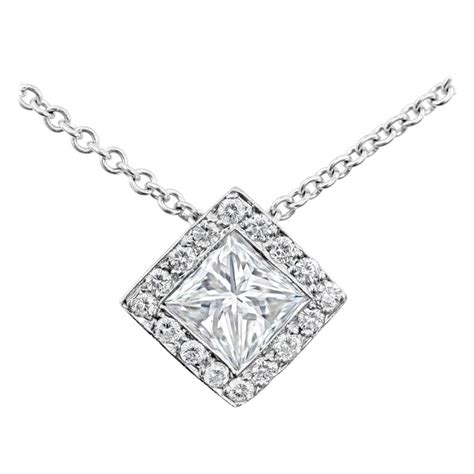 Princess Cut Diamond Halo Pendant Necklace For Sale At 1stdibs