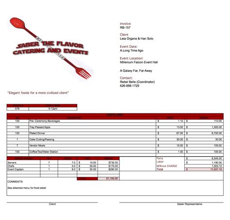 Catering Invoice Template Word — Db