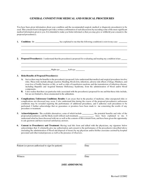 Surgery Surgical Consent Form Template