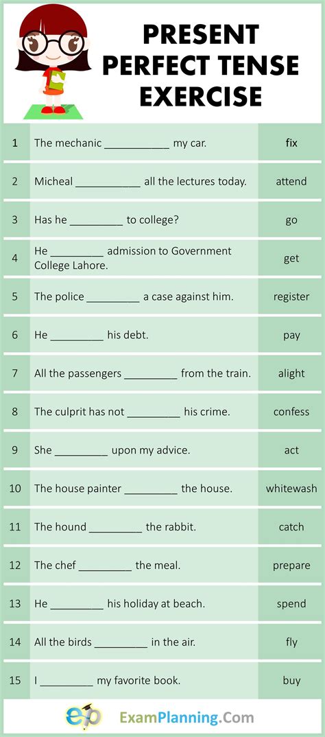 Worksheet For Perfect Tense