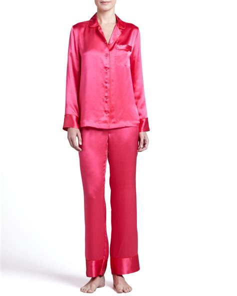 Neiman Marcus Contrast Trim Sateen Pajamas And Monogrammed Silk Pajamas Poppy