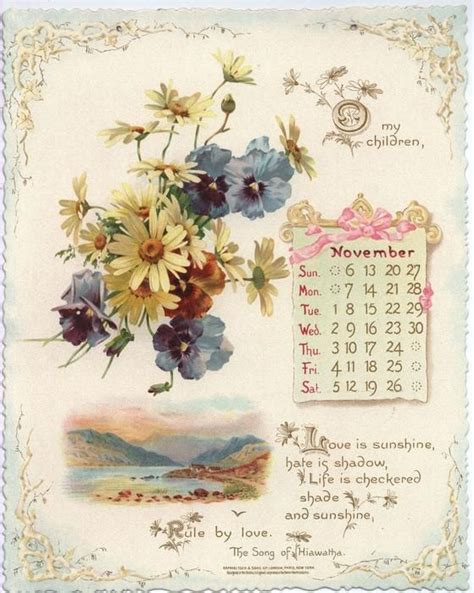 The Longfellow Calendar For 1898 Vintage Valentine Cards Scrapbook