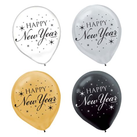 Partymart Balloons Happy New Year Balloons Blacksilvergold 20ct