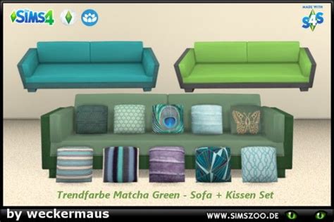 Blackys Sims 4 Zoo Trend Color Matcha Green Sofa And Cushion Set
