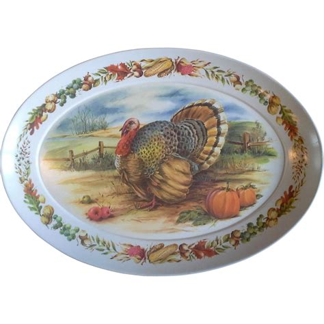 Brookpark Melmac Colorful Turkey Platter Large Oval 15 X 21 In From