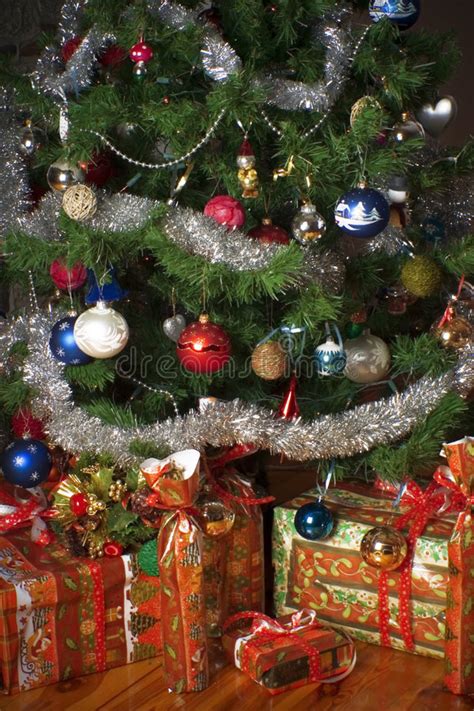 Christmas Tree And Presents At Home Stock Photo Image Of Lights