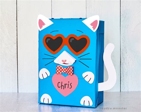 Cat Valentine Bag Or Box Printable Decor Kit 3d Snout Paws Etsy