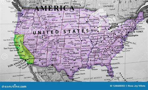 mapa de los estados unidos de américa que destacan el estado de california foto de archivo
