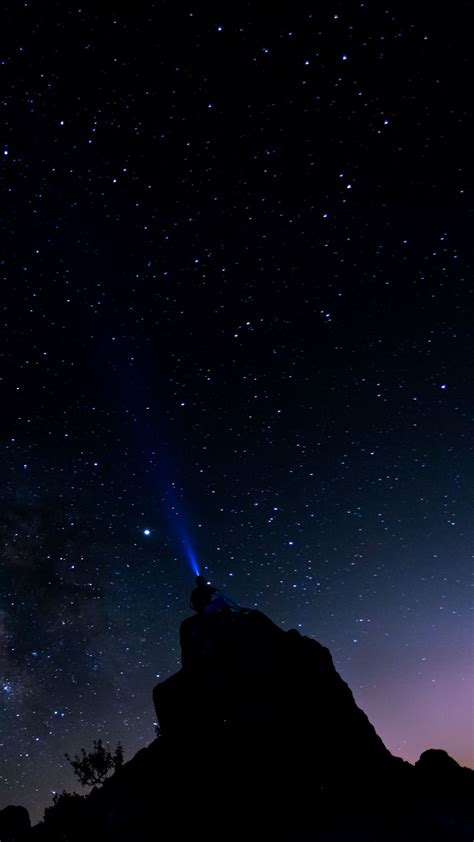 Download Wallpaper 1350x2400 Silhouette Starry Sky Night Flashlight