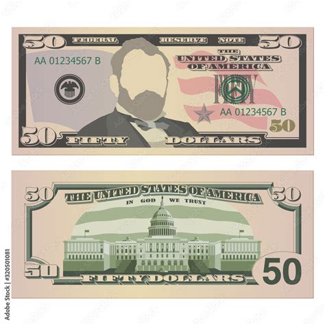 Fifty Dollar Bill On Both Sides 50 Us Dollars Banknote From Front And