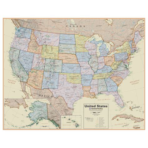 Round World Hemispheres Boardroom Series United States Wall Map