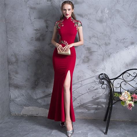 buy high quality embroidery modern cheongsam red sexy qipao long traditional