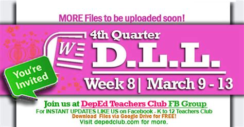 Week 8 4th Quarter Daily Lesson Log March 9 13 2020 DLL