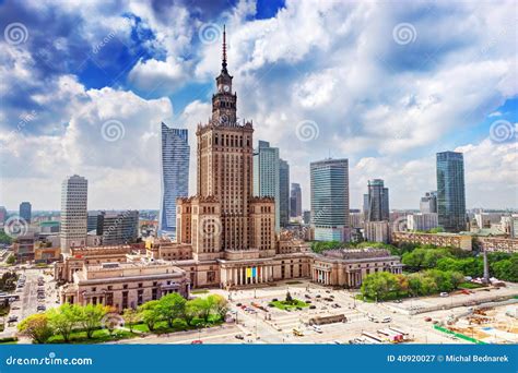 Warsaw Poland Palace Of Culture And Science Downtown Stock Photo