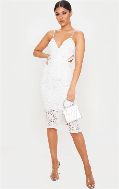 White Lace Strappy Cut Out Midi Dress Prettylittlething Usa