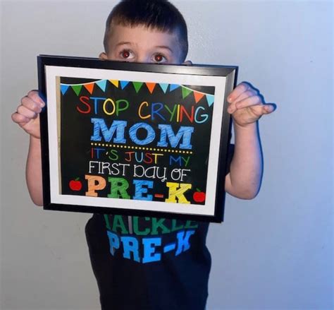 Stop Crying Mom Its Just My First Day Of Pre K Sign Etsy