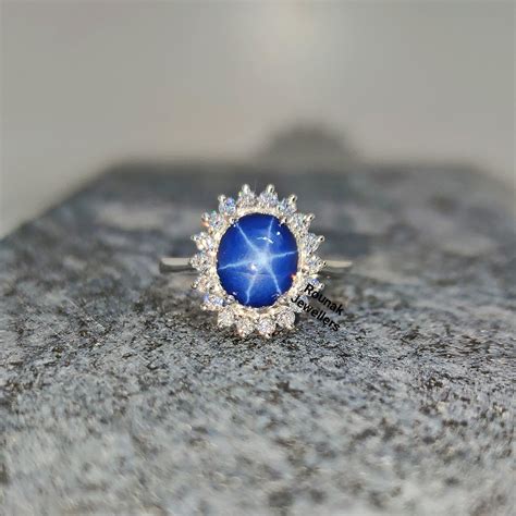 Vintage Star Blue Sapphire Engagement Ring 925 Silver Cluster Etsy