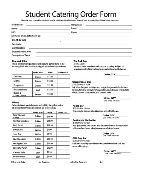 Free 12 Sample Catering Order Forms In Pdf Excel Word Rezfoods