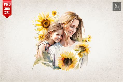 Mother Daughter And Sunflowers 18 Graphic By Mulew · Creative Fabrica