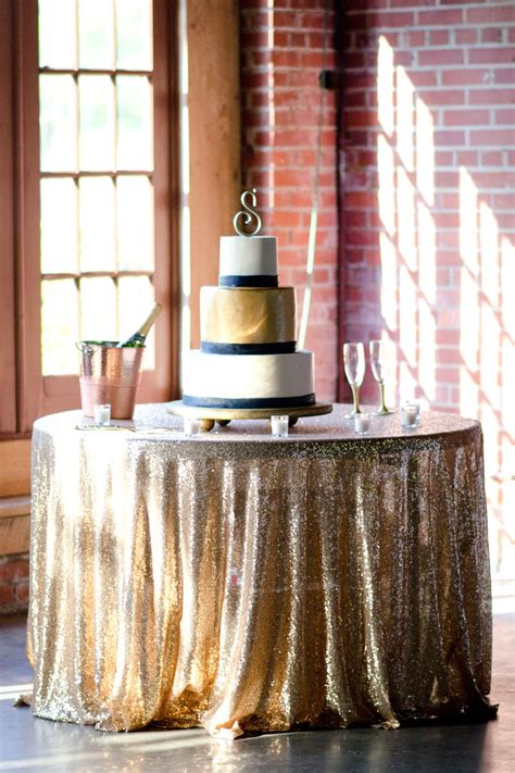 Sparkly Gold Sequined Wedding Cake Table Linen