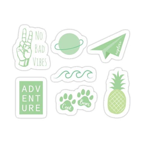 Green Retro Aesthetic Essentials Sticker By Hannah Wang En