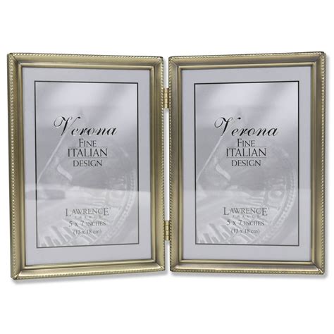 Lawrence Frames Antique Brass 5x7 Hinged Double Picture Frame Bead Border Design