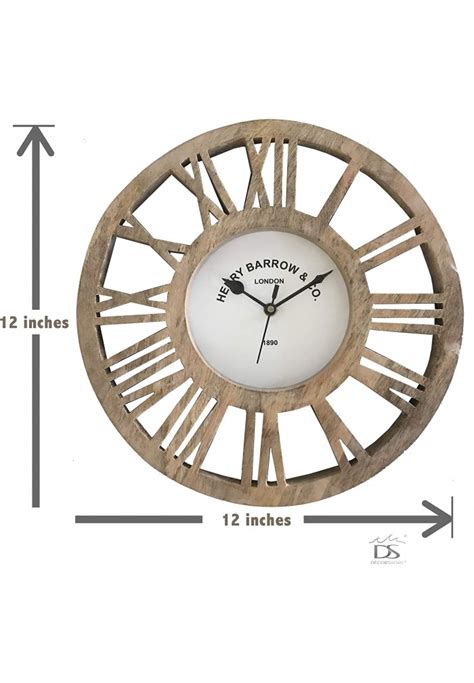 Decorshore 12 Inches Round Rustic Wood Wall Clock Carved Design Silent