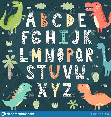 Grappig Alfabet Met Leuke Dinosaurussen Onderwijsaffiche Voor Kinderen