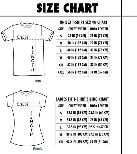 T Shirt Size Charts