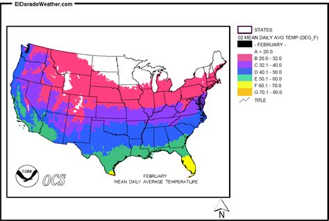 United States Yearly Annual Mean Daily Average Temperature For February Map