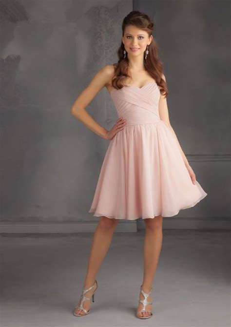 Short Chiffon Blush Pink Knee Length Bridesmaid Dress